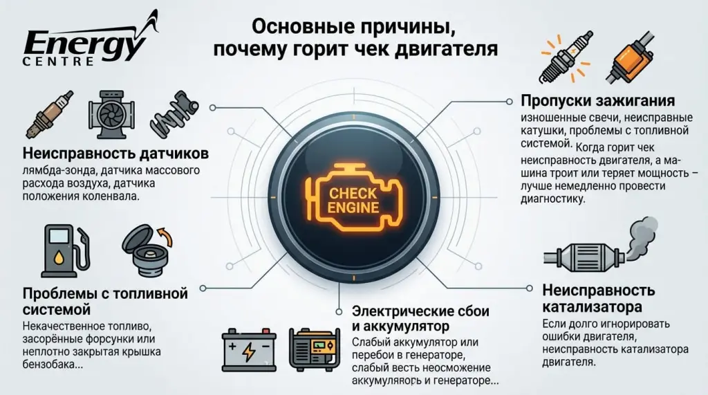 Основные причины горящего чека двигателя